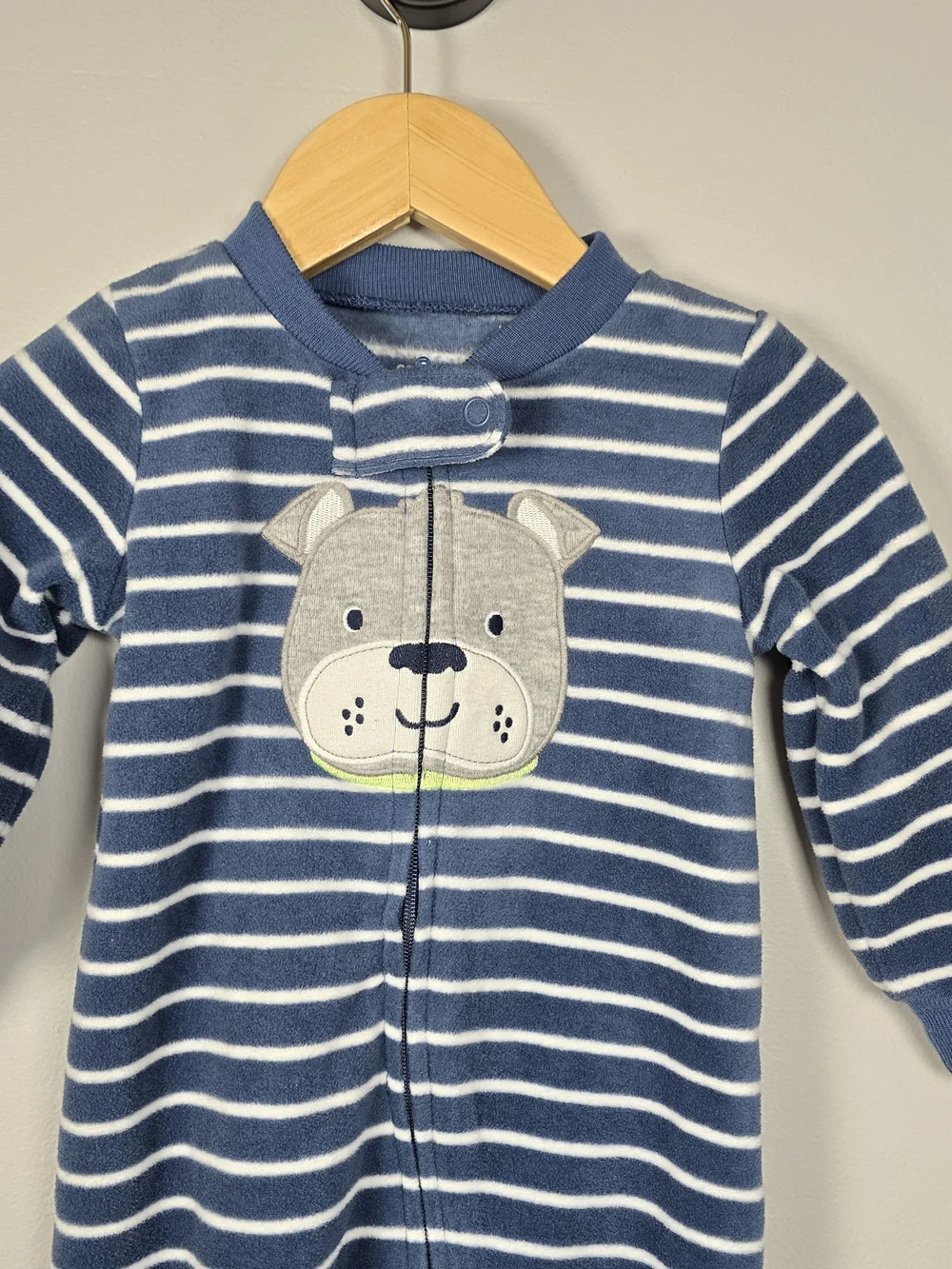 Carter's Navy and White Striped Footed One-Piece Fleece with Bear Patch 9M